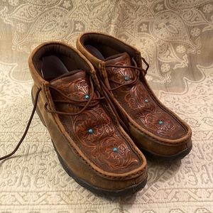 Twisted X Brown Leather Flats with Blue Accents